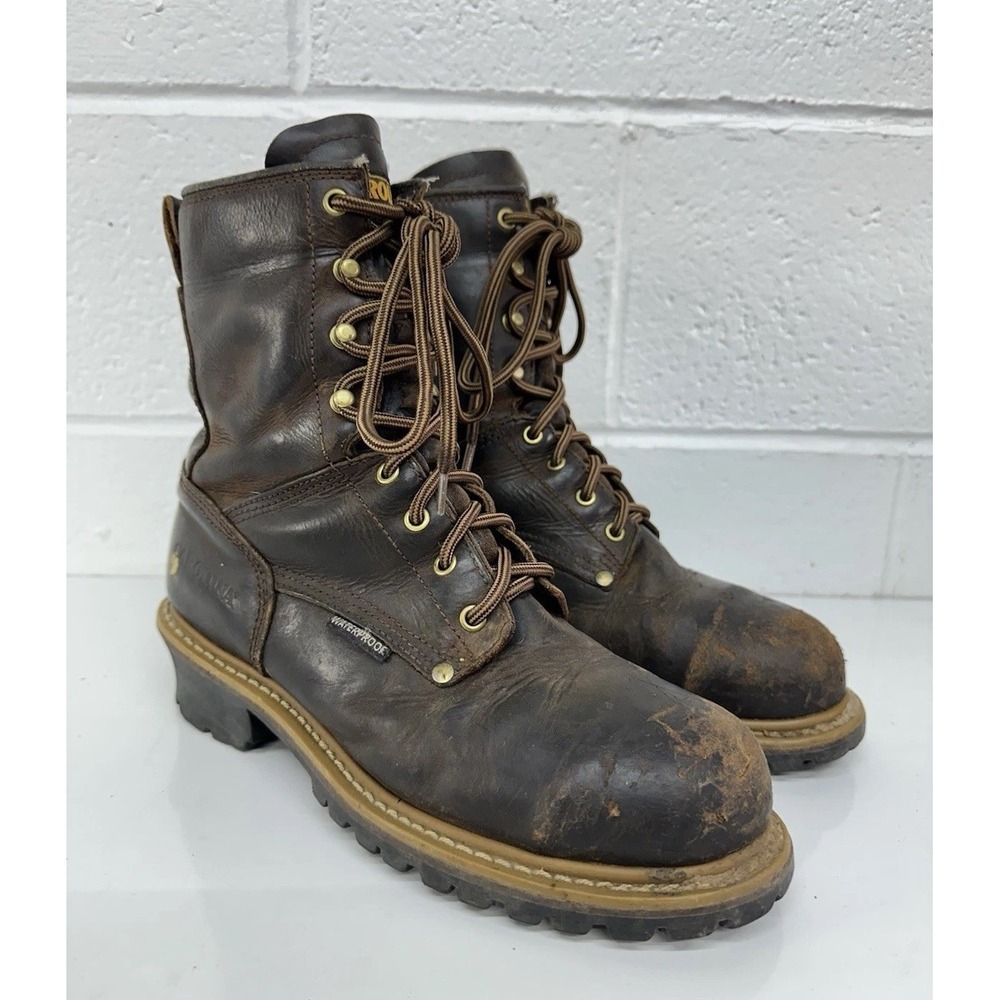 CAROLINA Elm 8" Steel Toe Logger Boots Brown Leather‎ / Men's 10 D